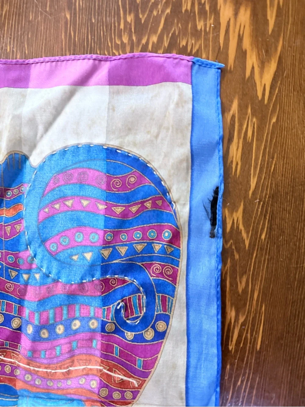Laurel Burch Silk Scarf Vintage Cat Art Whimsical Feline Oblong 11x53 Blue⁠